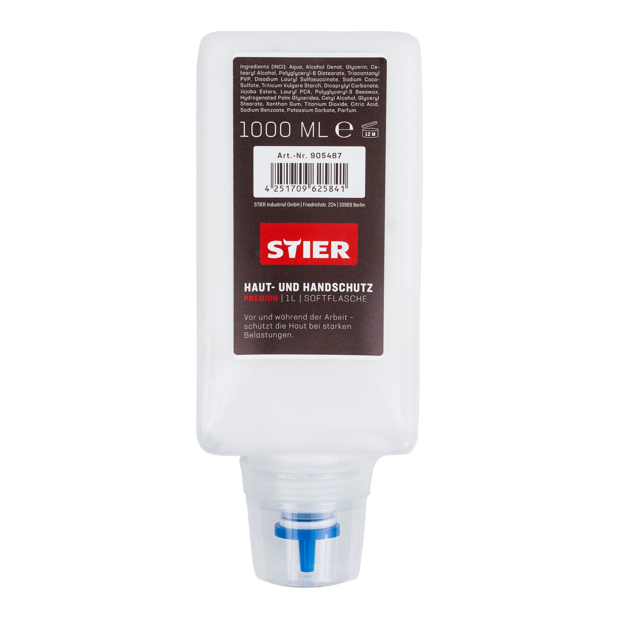 STIER Skin and Hand Protection Premium 1l Soft Bottle for STIER Hand Cleaner Dispenser