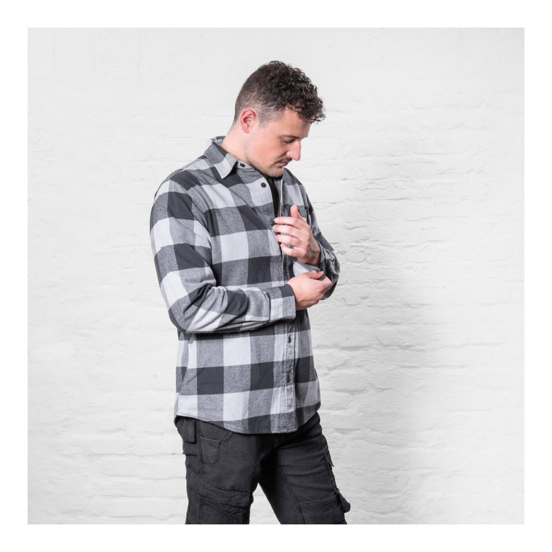 STIER Heavy Flannel Shirt bci cotton L buffalo plaid grey