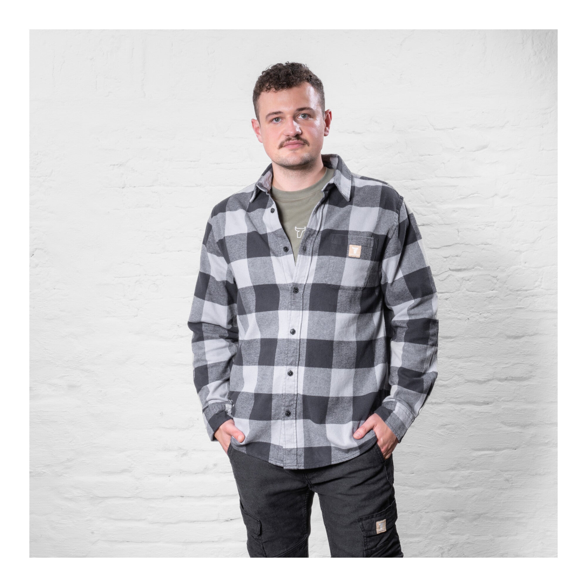 STIER Heavy Flannel Shirt bci cotton M buffalo plaid grey