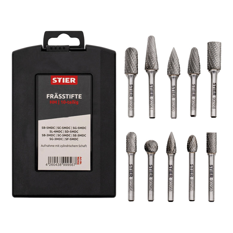 STIER Frässtifte-Set 5-tlg | 10-tlg Schaftfräser Hartmetall Stiftfräser