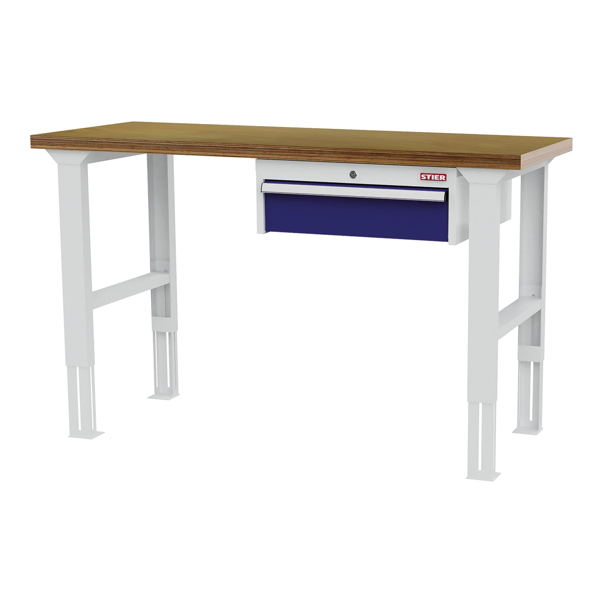 STIER height-adjustable workbench with 1x150 mm drawer WxDxH 1500x600x760-1060