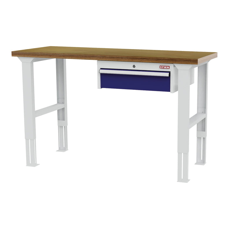 STIER height-adjustable workbench with 1x150 mm drawer WxDxH 1500x600x760-1060