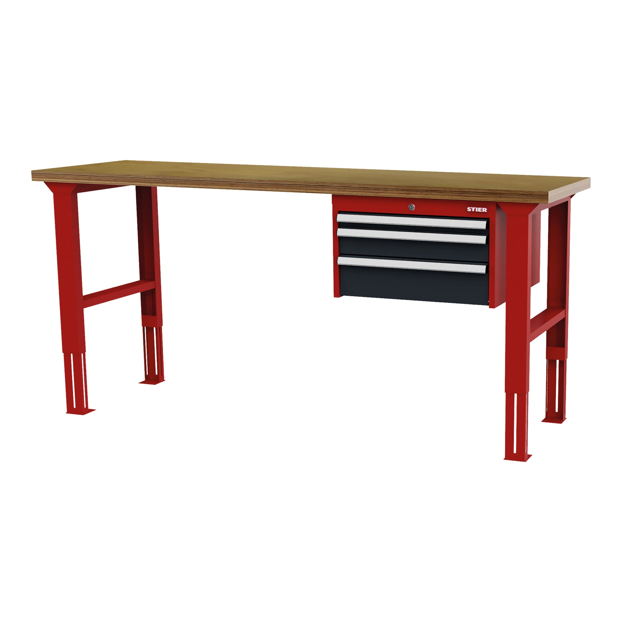 STIER height-adjustable workbench with 1x50 1x100 1x150 mm drawers WxDxH