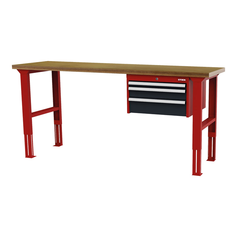 STIER height-adjustable workbench with 1x50 1x100 1x150 mm drawers WxDxH