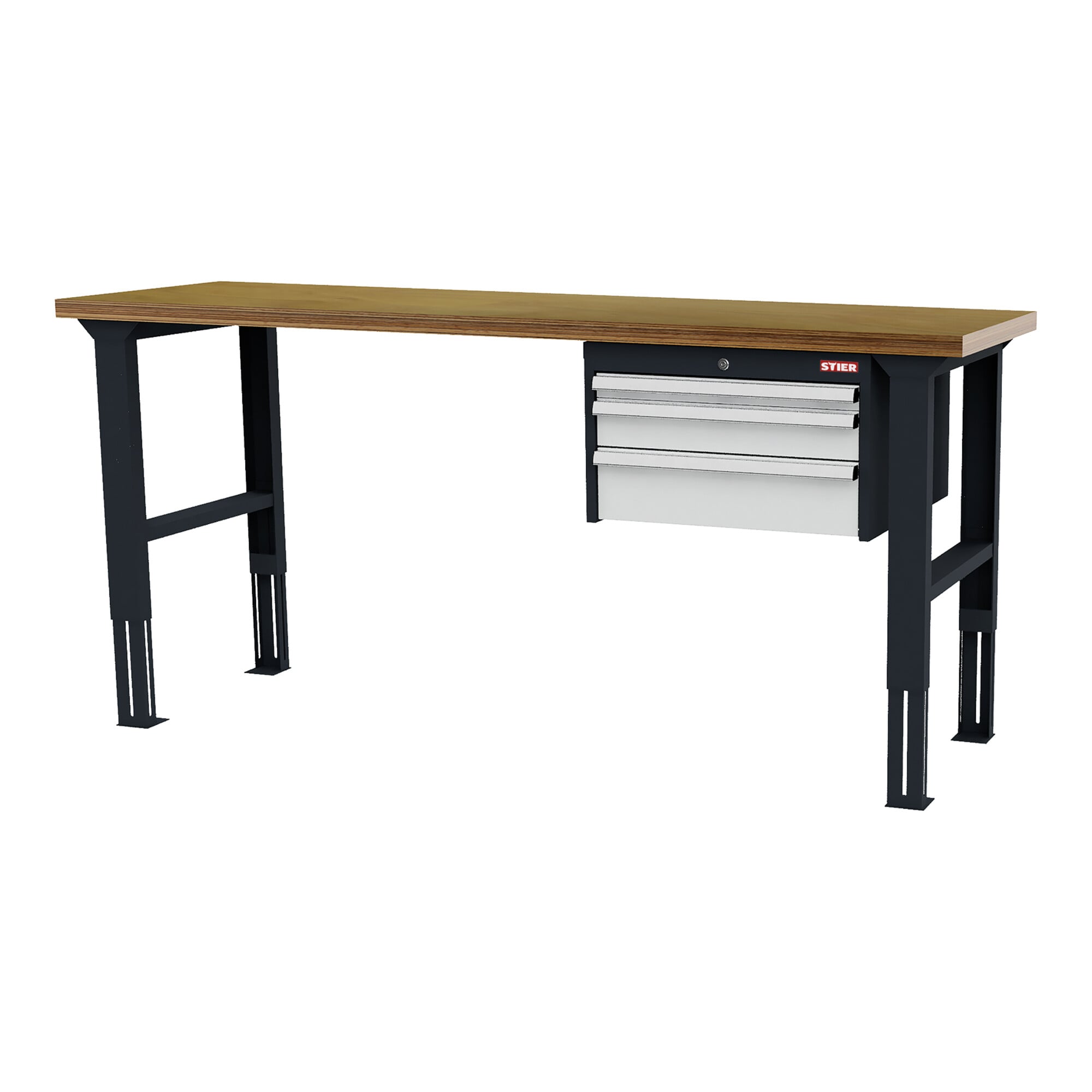 STIER height-adjustable workbench with 1x50 1x100 1x150 mm drawers WxDxH