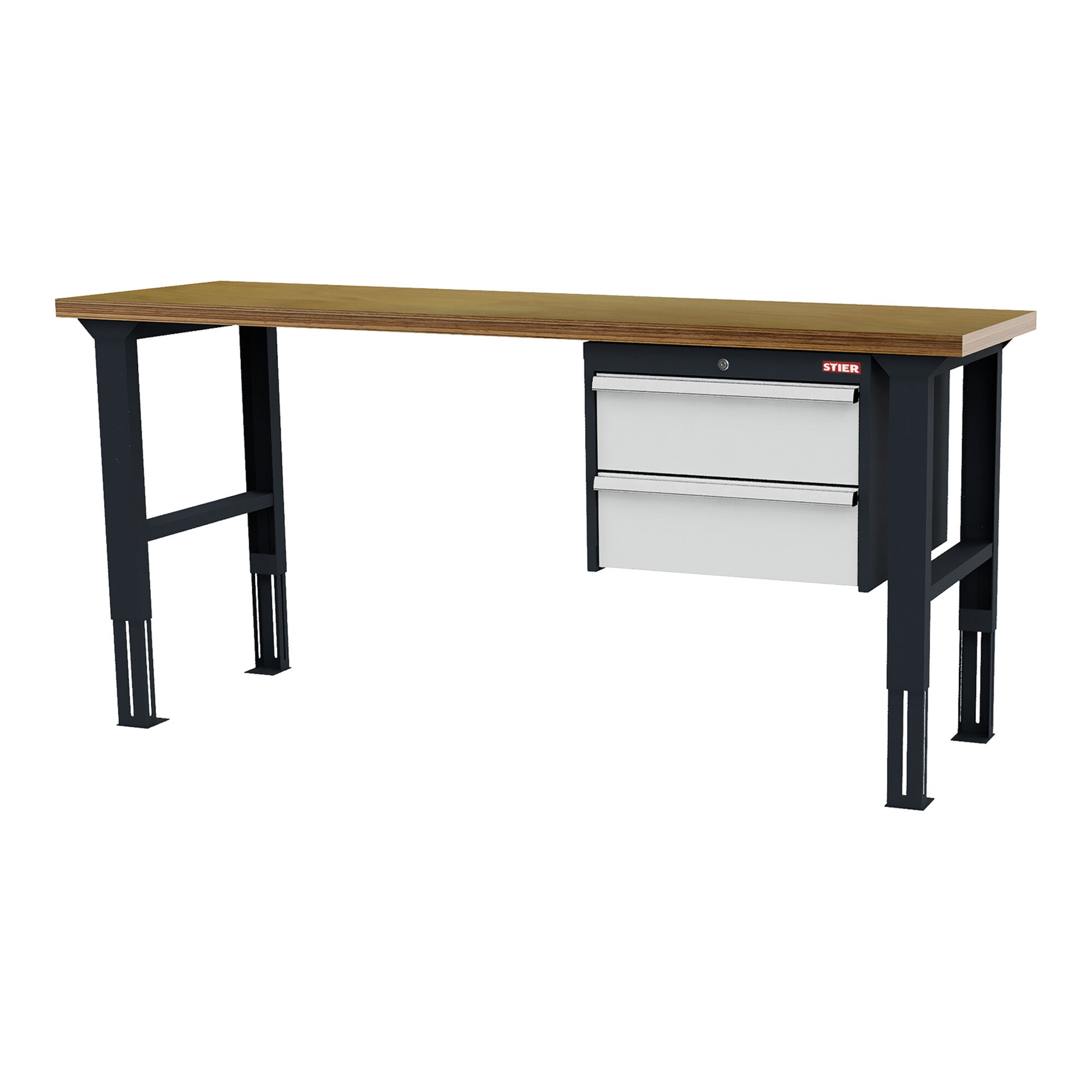 STIER Höhenverstellbare Werkbank mit 2x200 mm Schubladen BxTxH 2000x600x760-1060