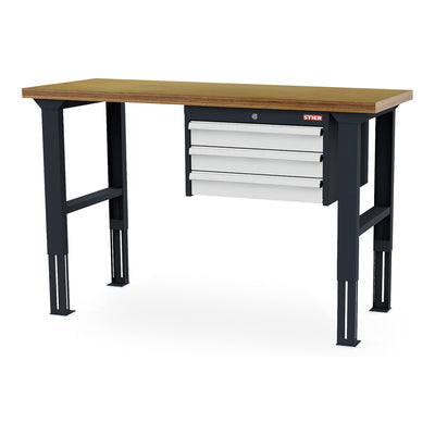 STIER Höhenverstellbare Werkbank mit 3x100 mm Schubladen BxTxH 1500x600x760-1060
