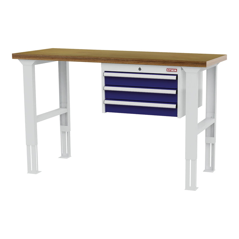STIER Höhenverstellbare Werkbank mit 3x100 mm Schubladen BxTxH 1500x600x760-1060