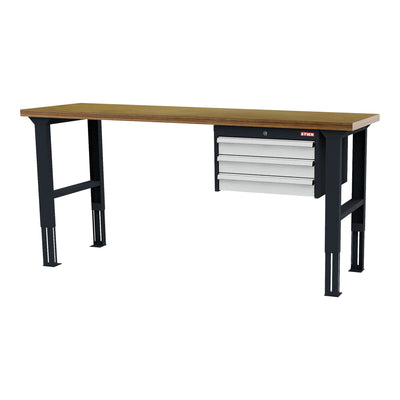 STIER height-adjustable workbench with 3x100 mm drawers WxDxH 2000x600x760-1060