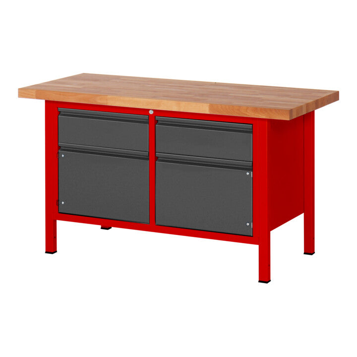 STIER Height-adjustable workbench Premium with 2 drawers and 2 hinged doors WxDxH 1500x700x840-1040mm RAL 3000 / anthracite metallic