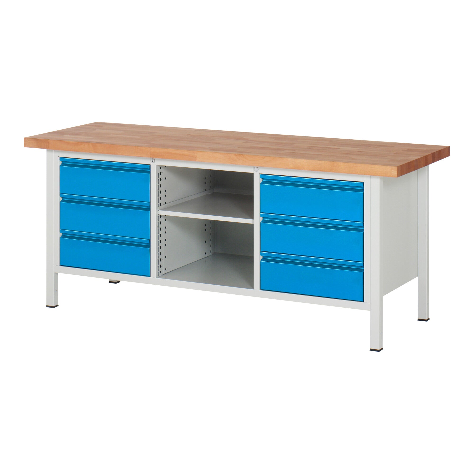 STIER Height-adjustable workbench Premium with 1 drawer WxDxH 1500x700x840-1040mm RAL 7035 / RAL 5012
