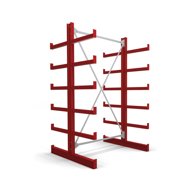 STIER Kragarmregal doppelseitig 1 Feld mit 5 Ebenen 1300x2000x500mm feuerrot