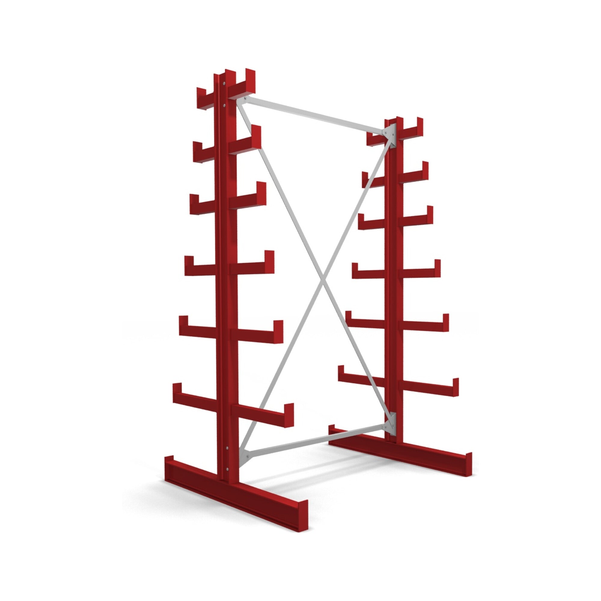 STIER Kragarmregal doppelseitig 1 Feld mit 6 absteigenden Ebenen 1300x2000x500mm feuerrot