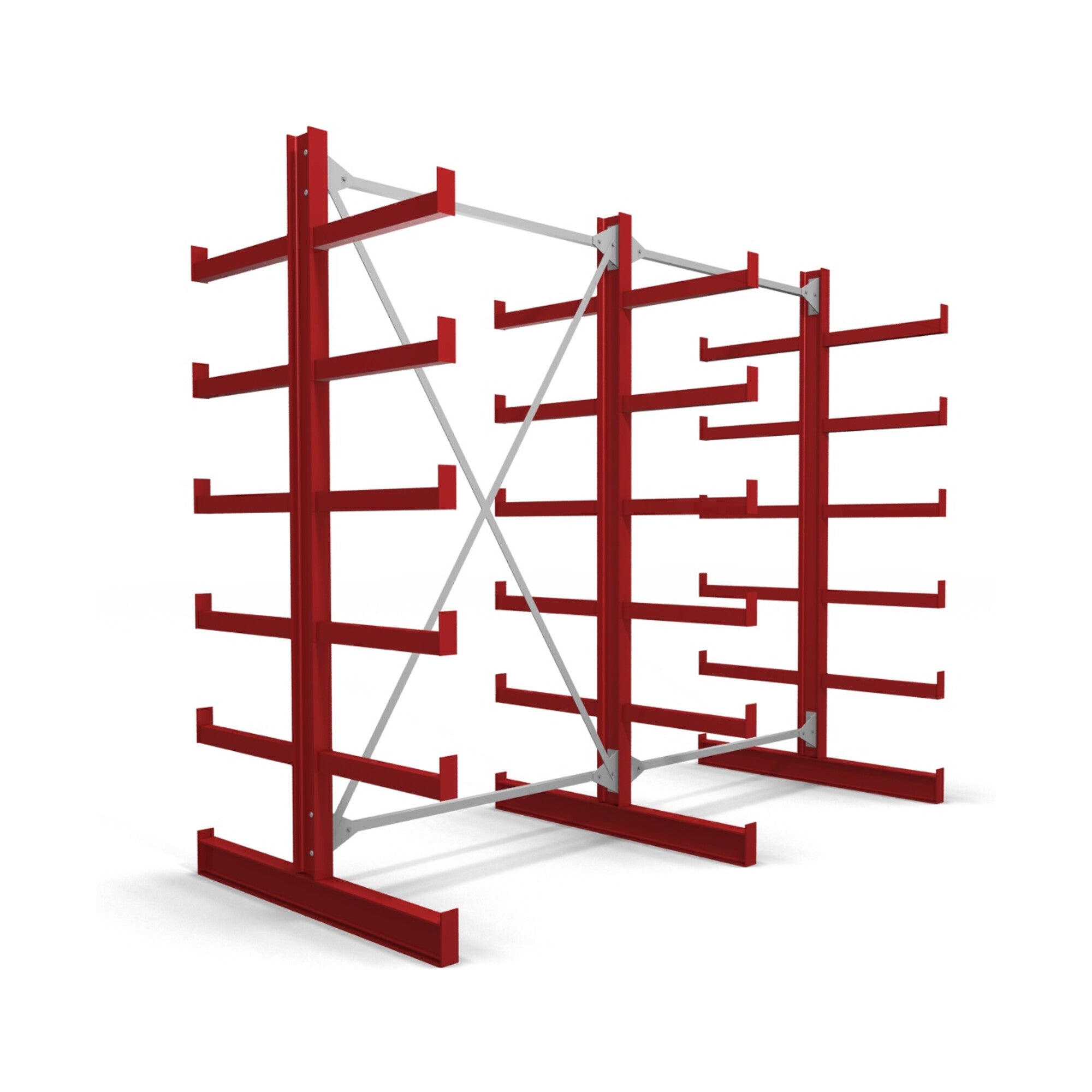 STIER Kragarmregal doppelseitig 1 Feld mit 5 Ebenen 1300x2000x500mm feuerrot