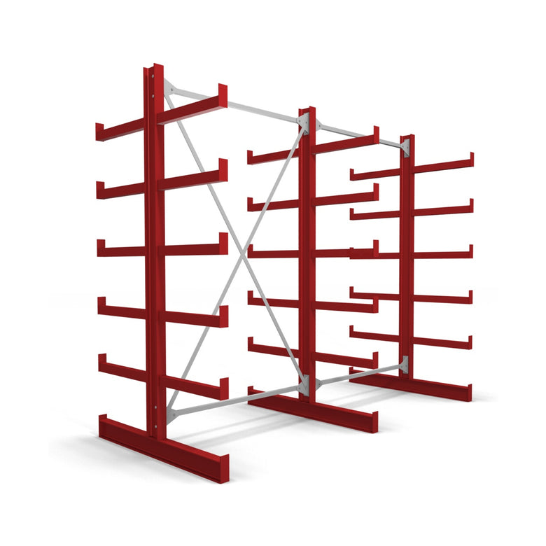 STIER Kragarmregal doppelseitig 1 Feld mit 5 Ebenen 1300x2000x500mm feuerrot