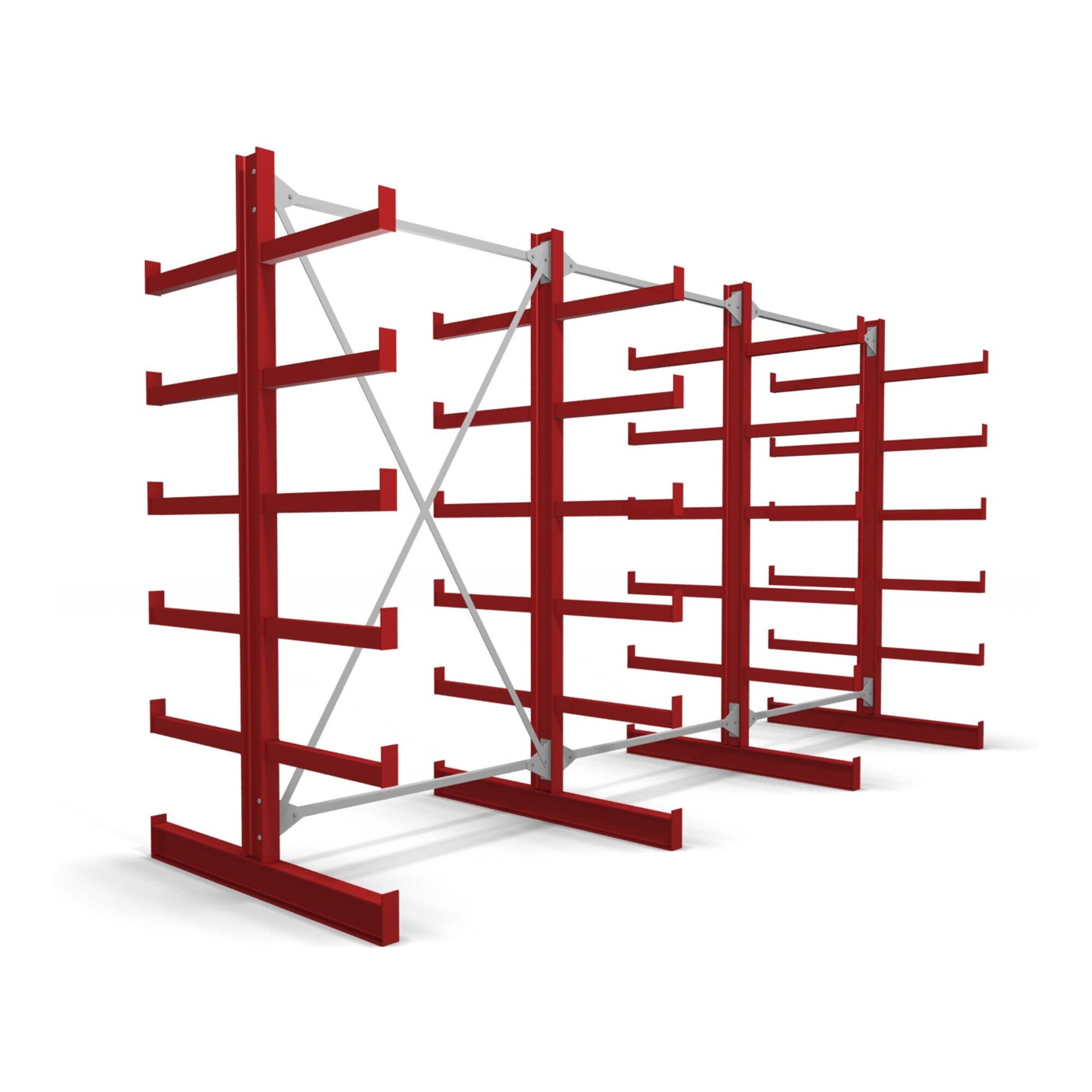STIER Kragarmregal doppelseitig 1 Feld mit 5 Ebenen 1300x2000x500mm feuerrot