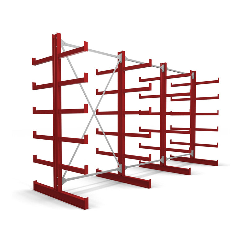 STIER Kragarmregal doppelseitig 1 Feld mit 5 Ebenen 1300x2000x500mm feuerrot