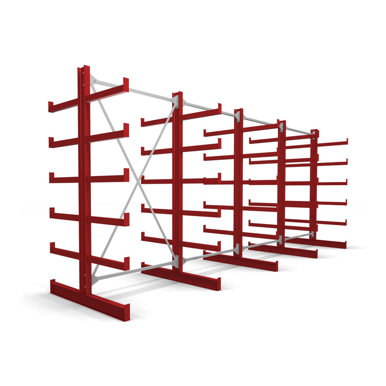 STIER Kragarmregal doppelseitig 1 Feld mit 5 Ebenen 1300x2000x500mm feuerrot