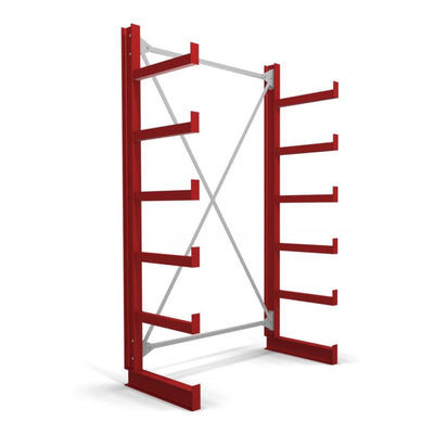 STIER cantilever rack one-sided 1 bay with 5 levels 1300x2000x500mm fire red