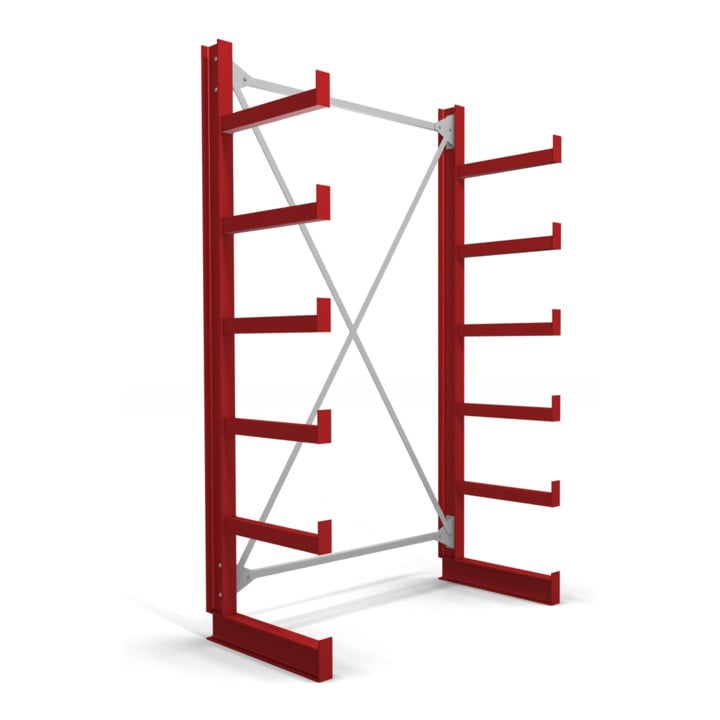 STIER cantilever rack one-sided 1 bay with 5 levels 1300x2000x500mm fire red