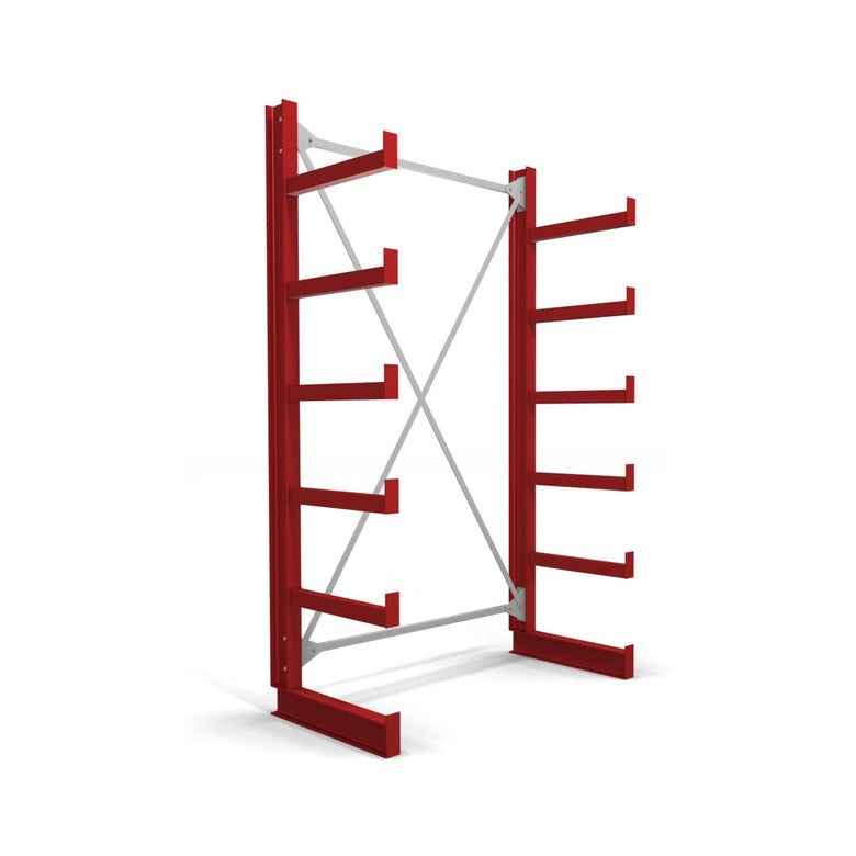 STIER cantilever rack one-sided 1 bay with 5 levels 1300x2000x500mm fire red