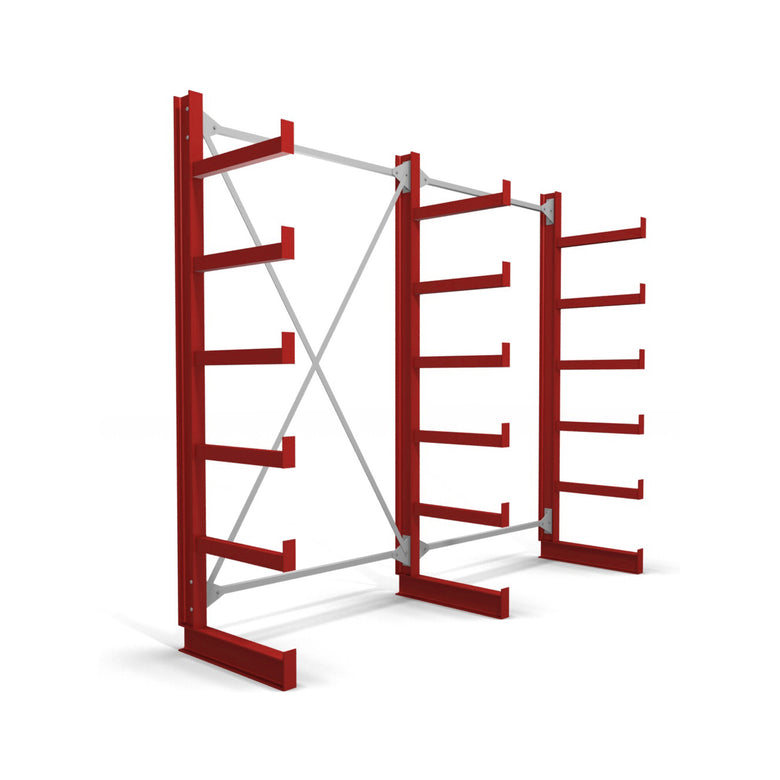 STIER cantilever rack one-sided 1 bay with 5 levels 1300x2000x500mm fire red