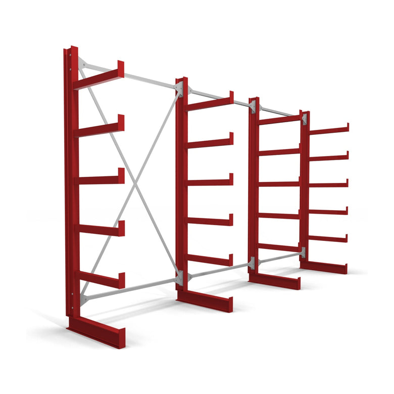 STIER cantilever rack one-sided 1 bay with 5 levels 1300x2000x500mm fire red
