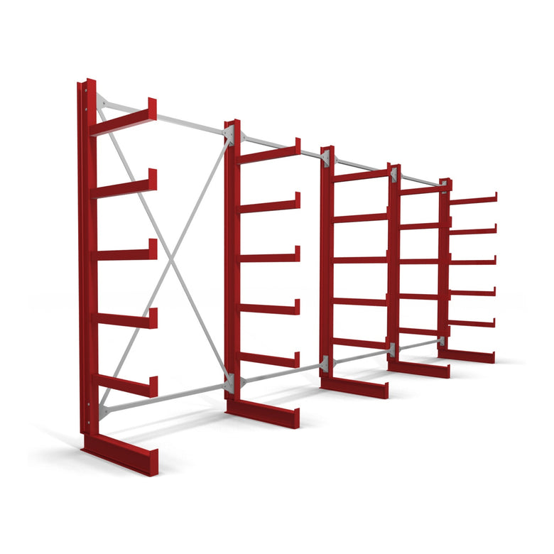 STIER cantilever rack one-sided 1 bay with 5 levels 1300x2000x500mm fire red