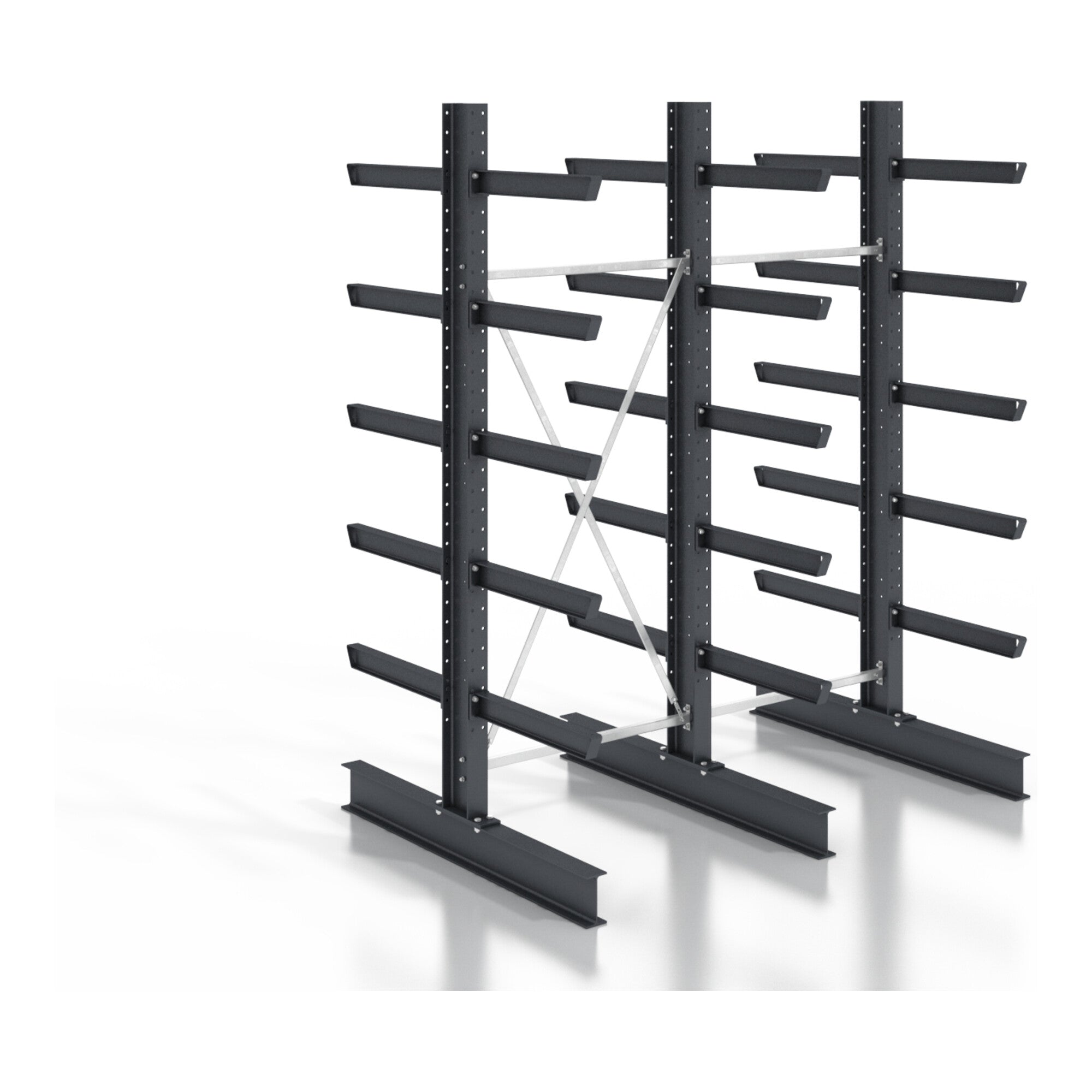 STIER cantilever rack, screwable, double-sided, 2 bays with 5 levels, 2560x3130x400mm