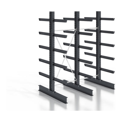 STIER cantilever rack, screwable, double-sided, 2 bays with 5 levels, 2560x3130x400mm