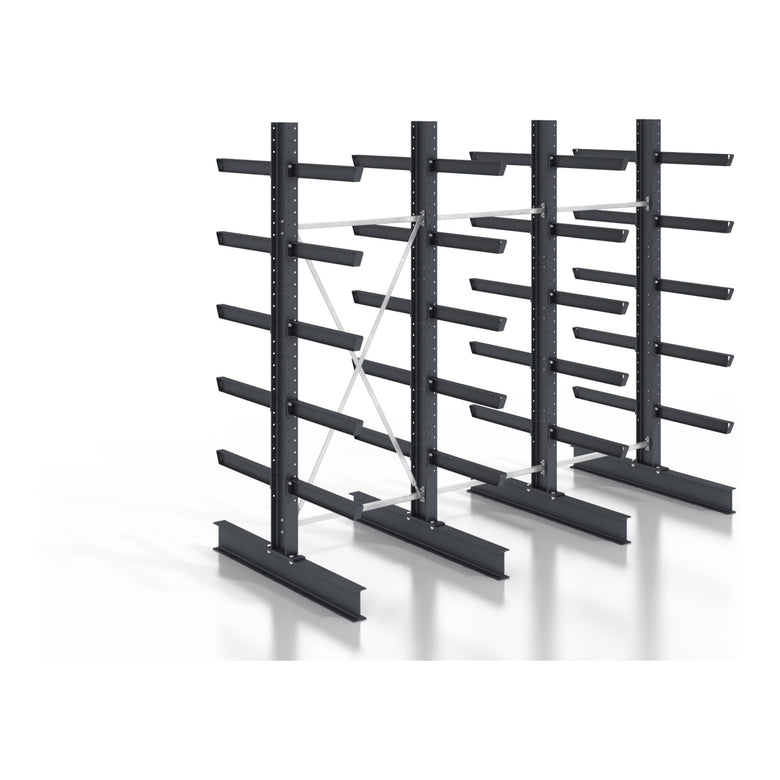 STIER cantilever rack, screwable, double-sided, 3 bays with 5 levels, 3840x3550x800mm