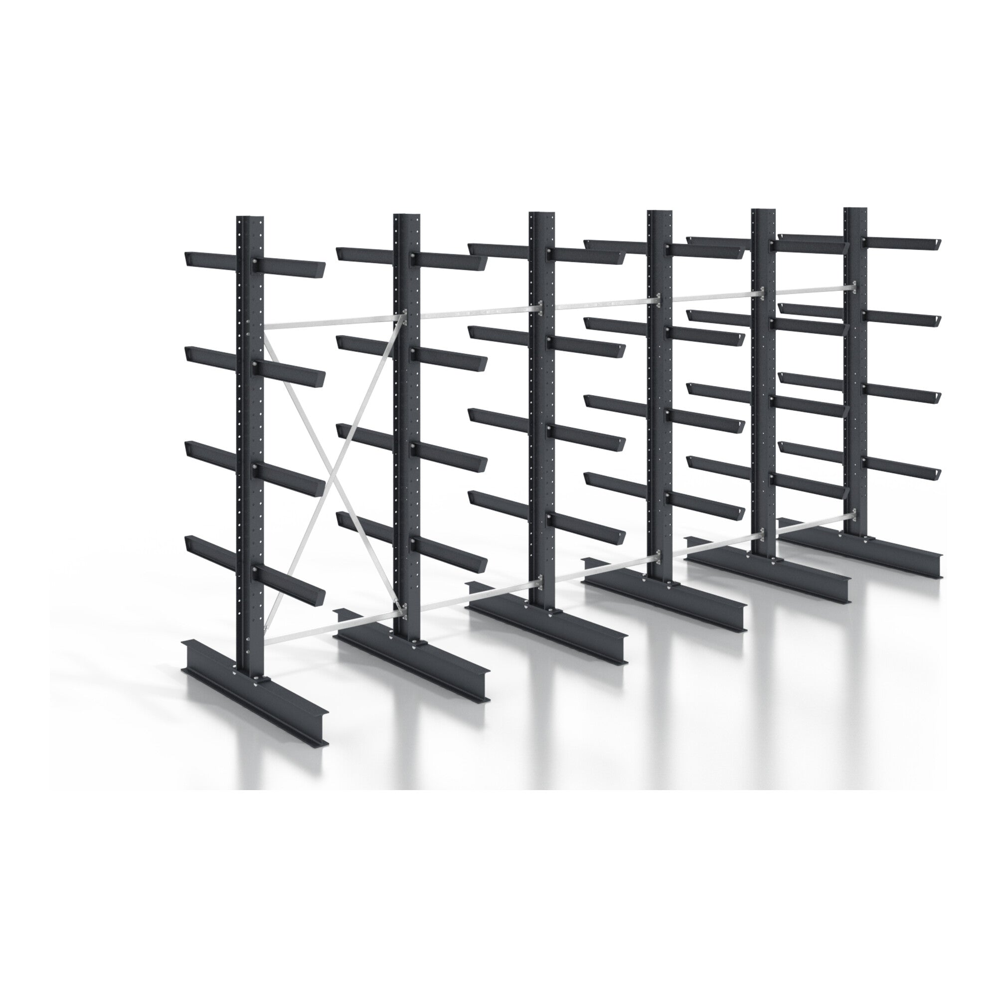 STIER Kragarmregal schraubbar doppelseitig 5 Felder mit 4 Ebenen 6400x2550x800mm