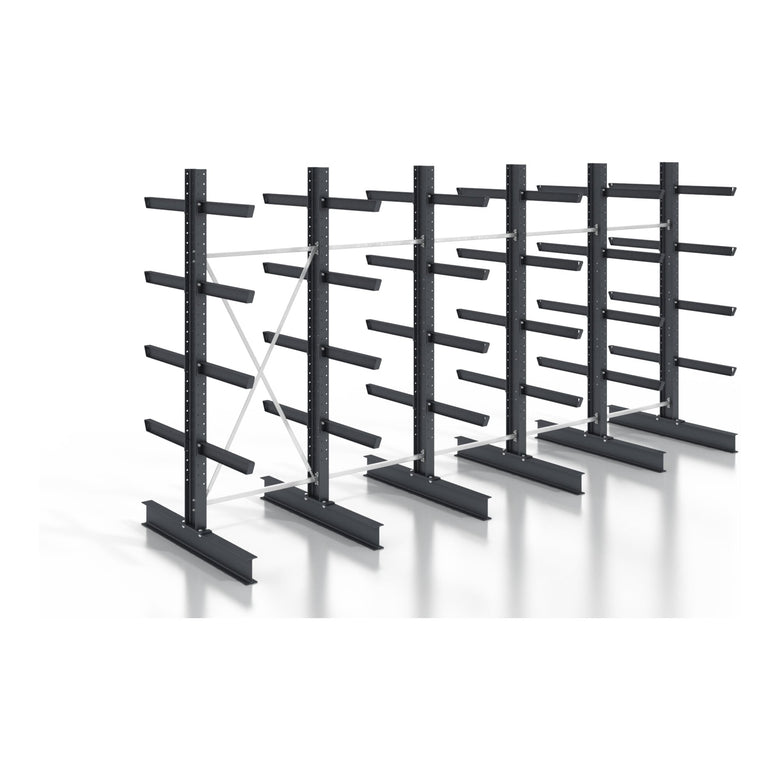 STIER cantilever rack, screwable, double-sided, 5 bays with 4 levels, 6400x3130x400mm