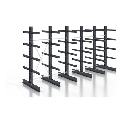 STIER Kragarmregal schraubbar doppelseitig 5 Felder mit 4 Ebenen 6400x3530x400mm