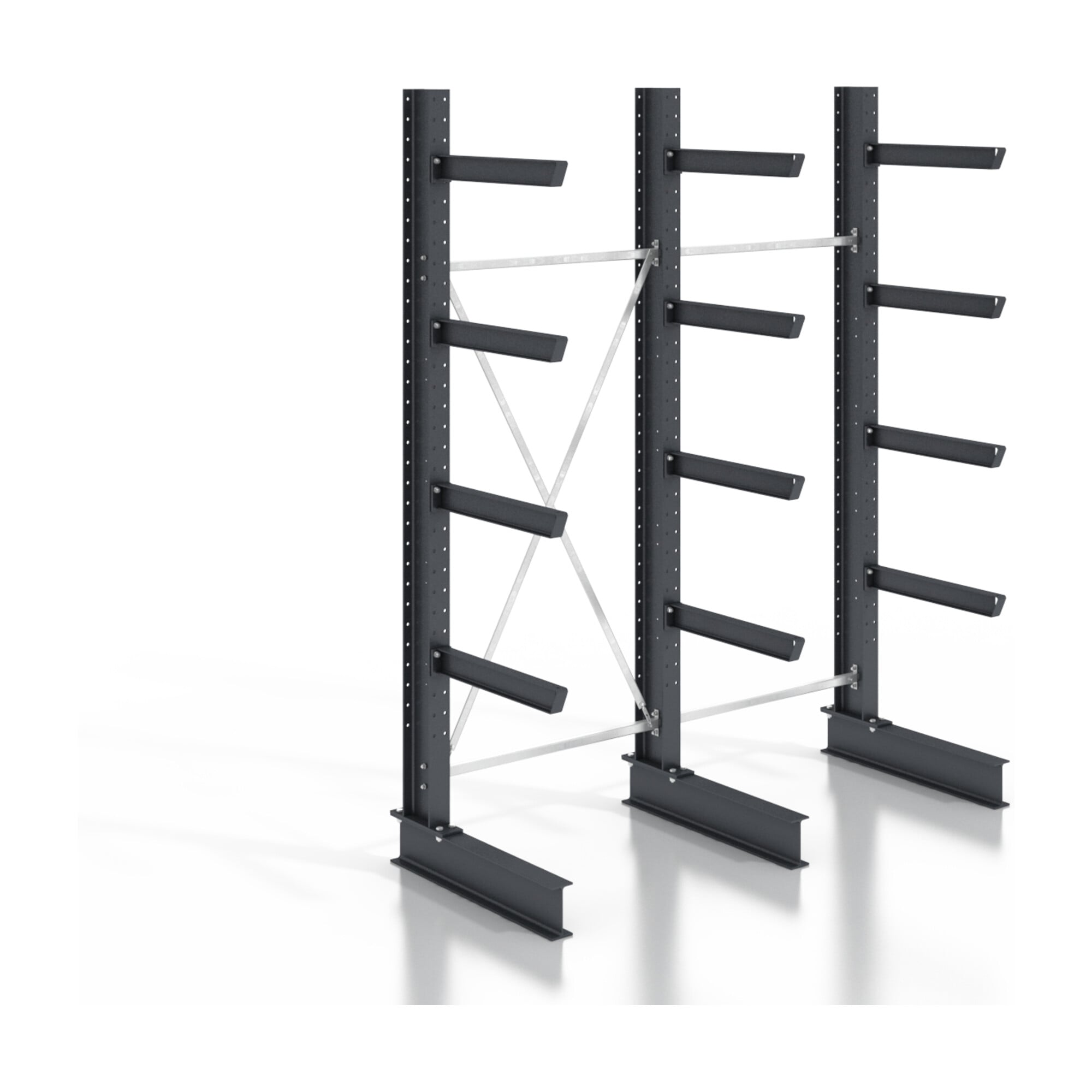 STIER cantilever rack, screwable, one-sided, 2 bays with 4 levels, 2560x3130x400mm