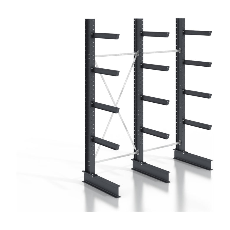 STIER cantilever rack, screwable, one-sided, 2 bays with 4 levels, 2560x3130x400mm