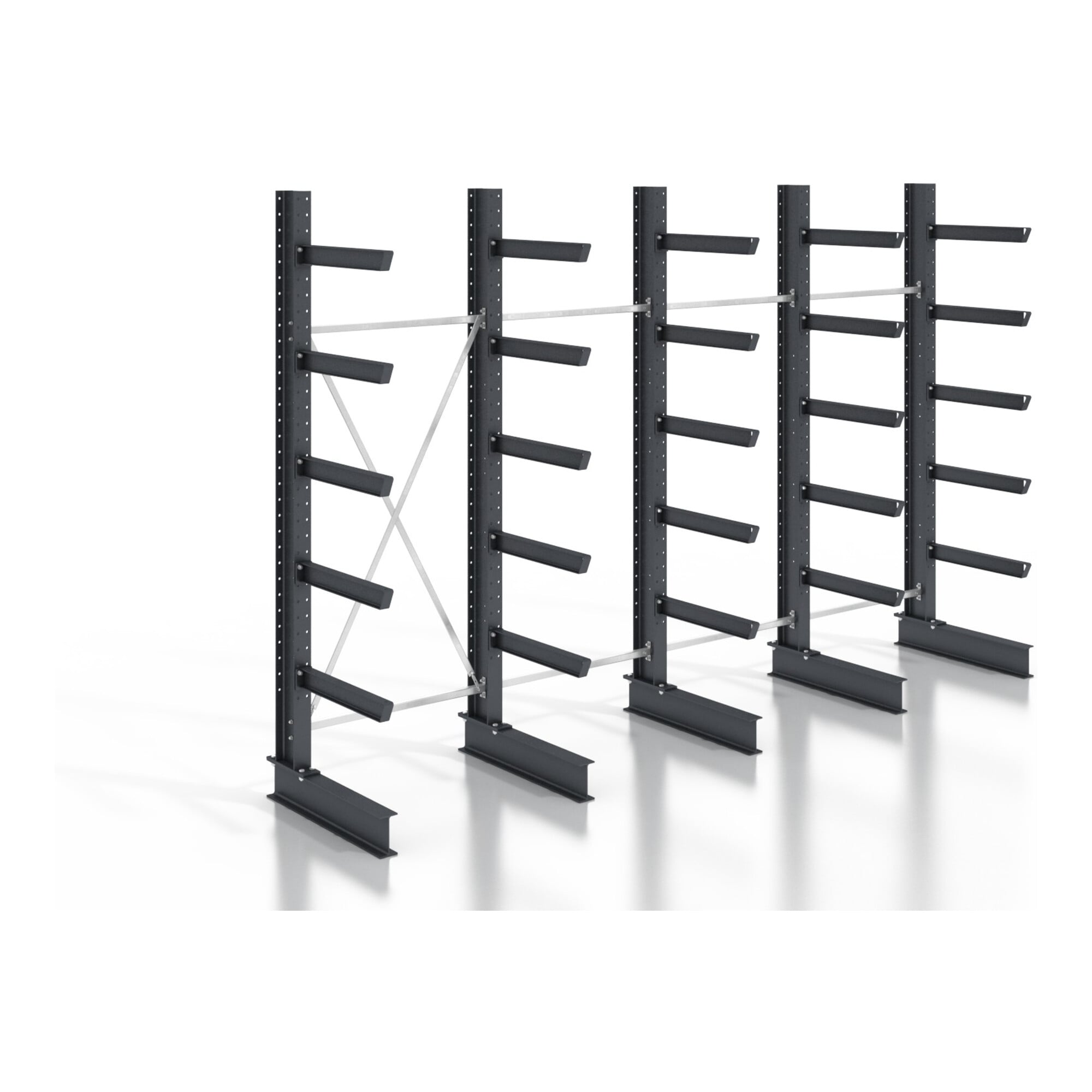 STIER cantilever rack, screwable, one-sided, 4 bays with 5 levels, 5120x3530x400mm