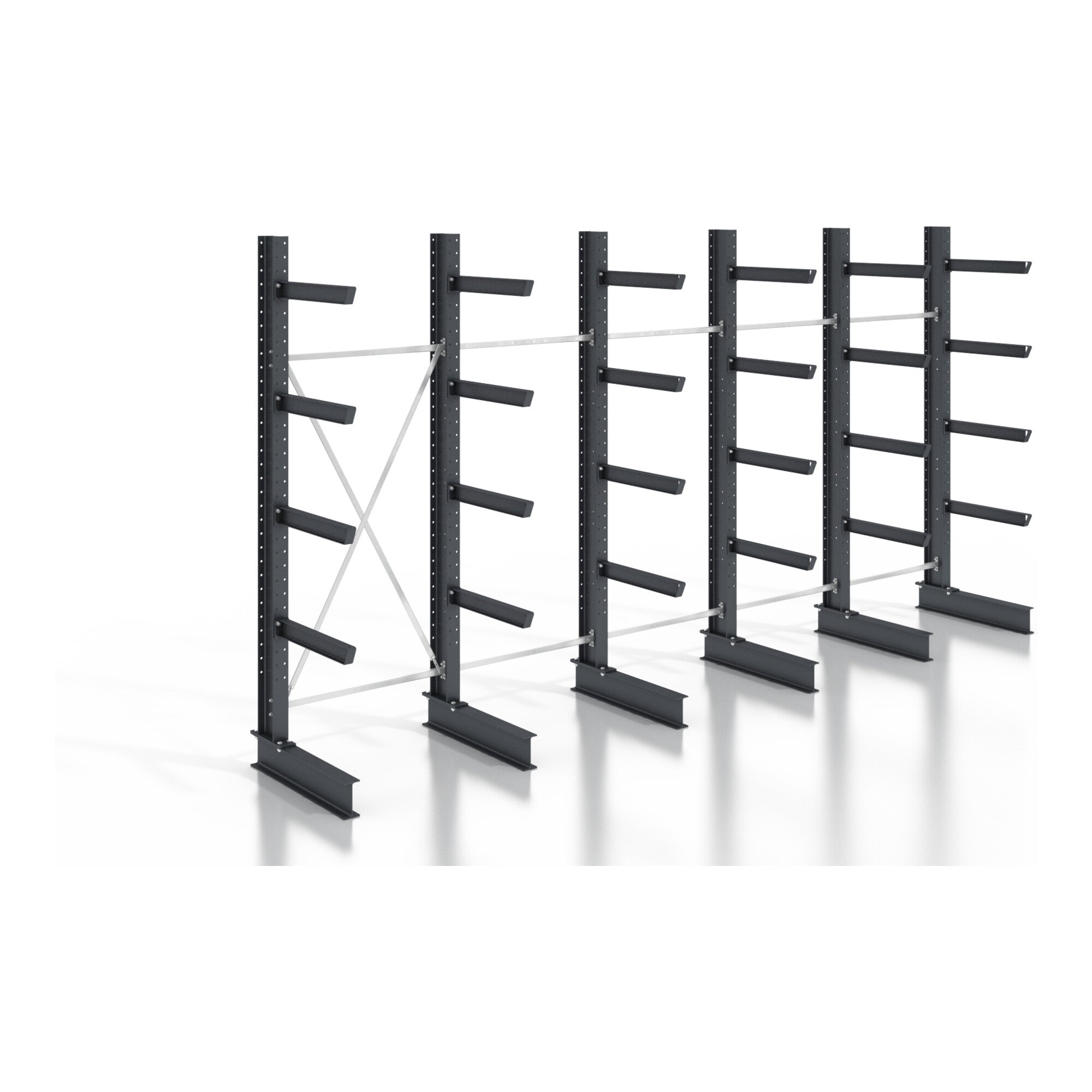 STIER cantilever rack, screwable, one-sided, 5 bays with 4 levels, 6400x3130x400mm