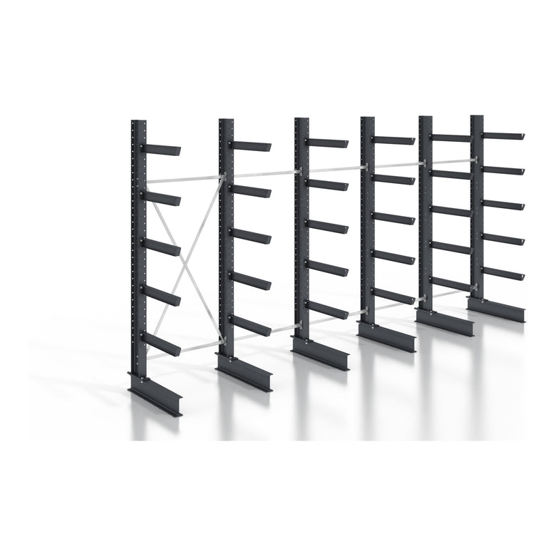 STIER cantilever rack, screwable, one-sided, 5 bays with 5 levels, 6400x2550x800mm