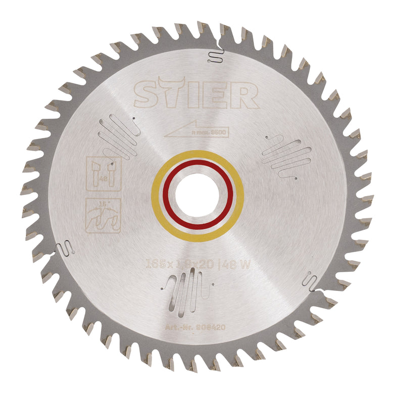 STIER circular saw blade wood 165 x 1.9 x 20 48W 15° chip angle