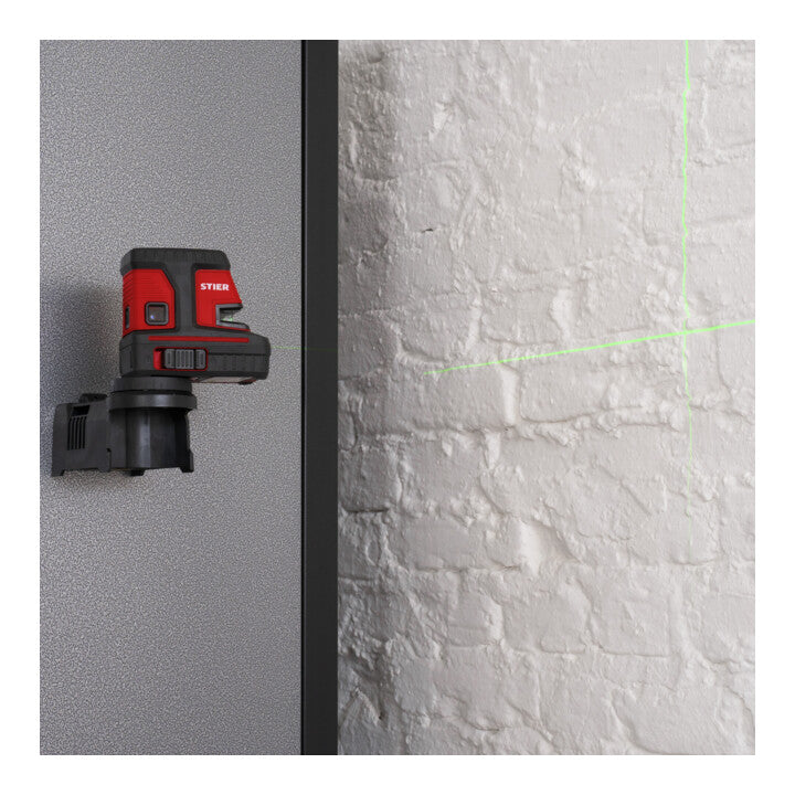 STIER cross line laser 150° x 130° with 5 plumb points green