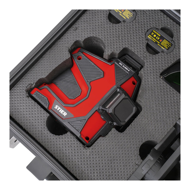 STIER Kreuzlinienlaser SKL 3x360°, 520nm, grün, 1/4" und 5/8" Gewinde im Koffer