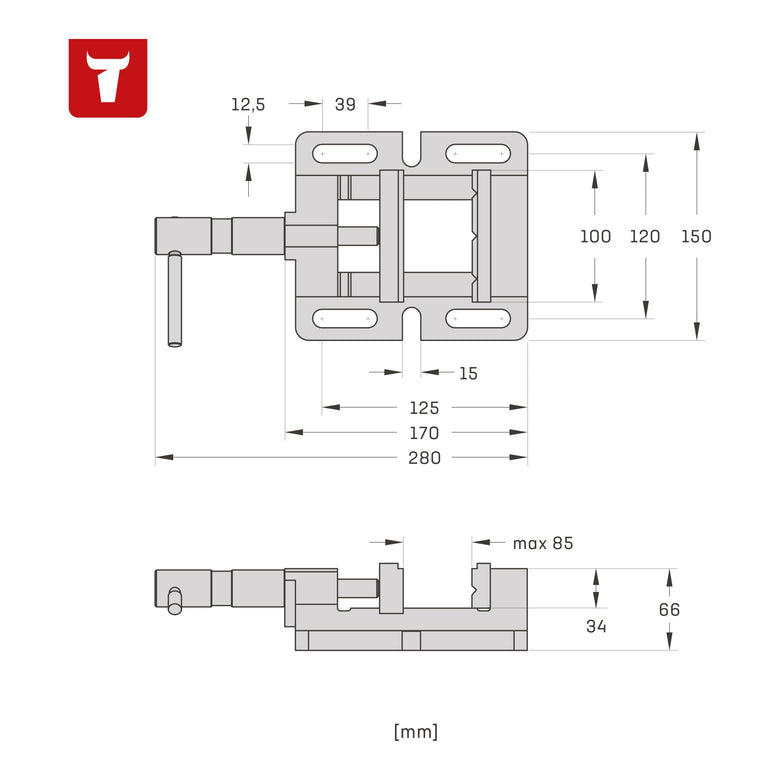 STIER machine vice, jaw width 100-120 mm, clamping width 85-110 mm, V-groove
