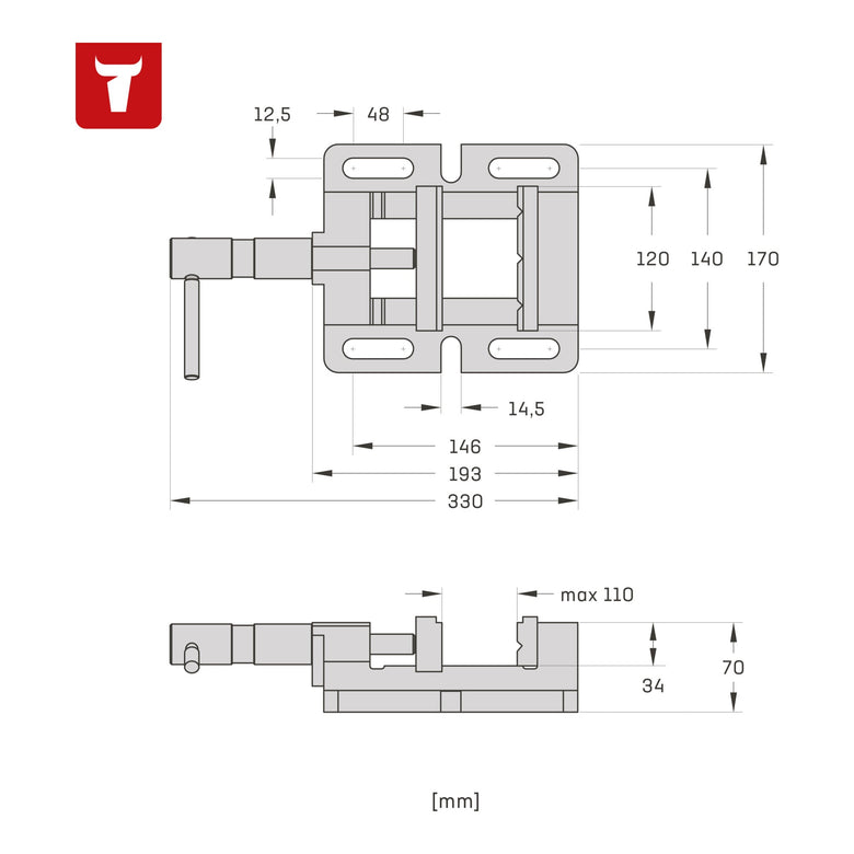 STIER machine vice, jaw width 100-120 mm, clamping width 85-110 mm, V-groove