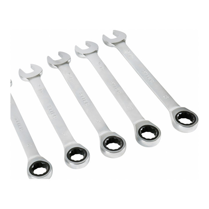 STIER combination ratchet wrench set 12-piece 12H profile chrome-vanadium steel