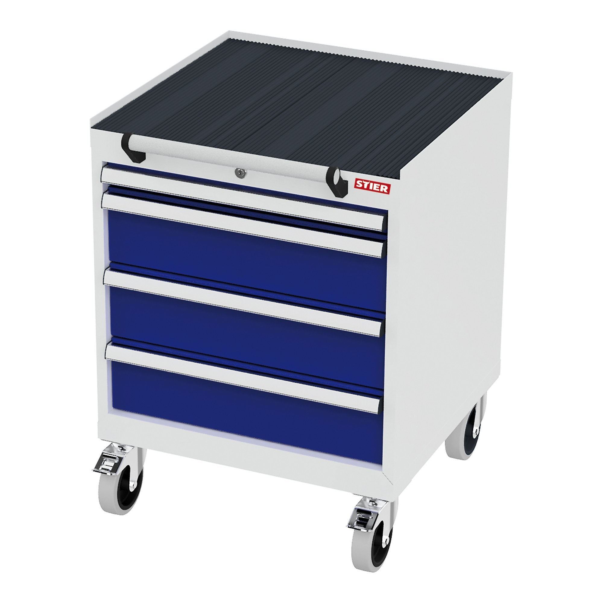 STIER Mobile drawer cabinet with 5 drawers WxDxH 600x575x790 mm light grey/gentian blue, RAL 7035 / RAL 5010