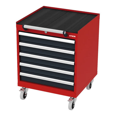 STIER Mobiler Schubladenschrank mit 5 Schubladen BxTxH 600x575x790 mm rot/anthrazitgrau, RAL 3020 / RAL 7016