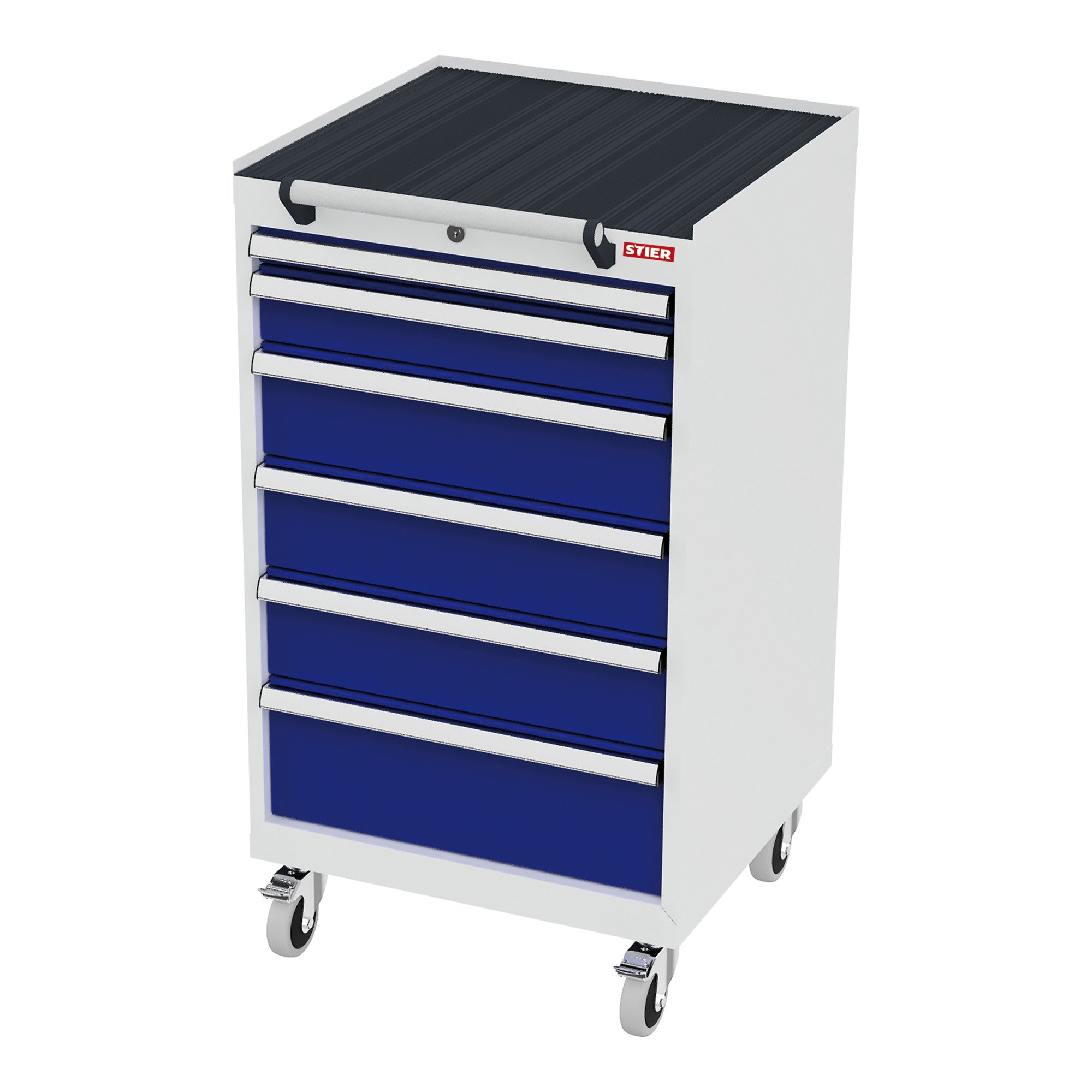 STIER Mobile drawer cabinet with 6 drawers 600x575x1090 gentian blue and