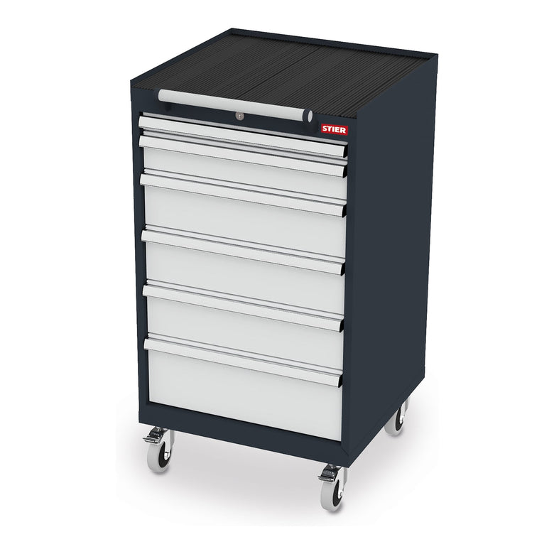 STIER Mobiler Schubladenschrank mit 6 Schubladen 600x575x1090 Lichtgrau und
