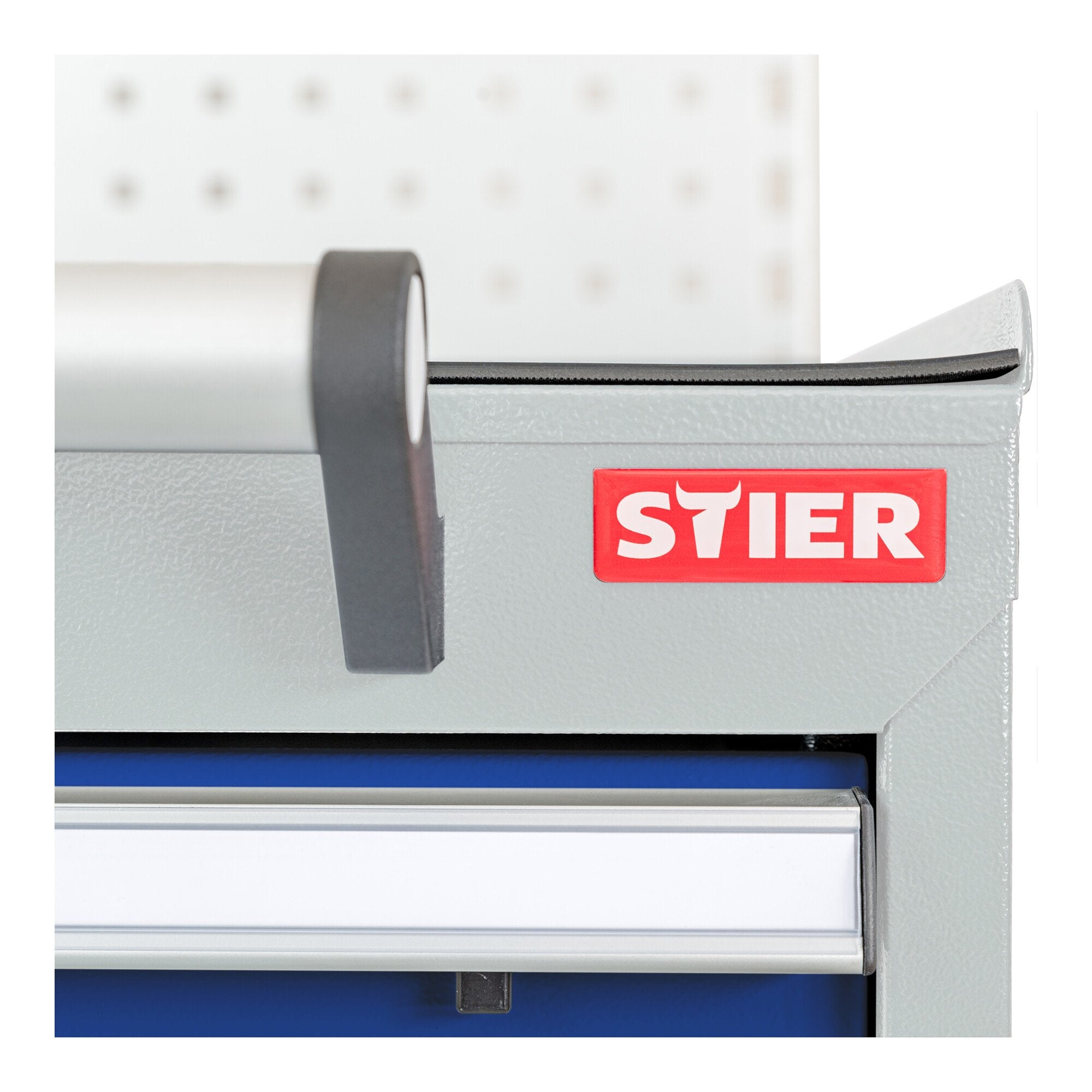 STIER Mobile drawer cabinet with 5 drawers WxDxH 600x575x790 mm light grey/gentian blue, RAL 7035 / RAL 5010